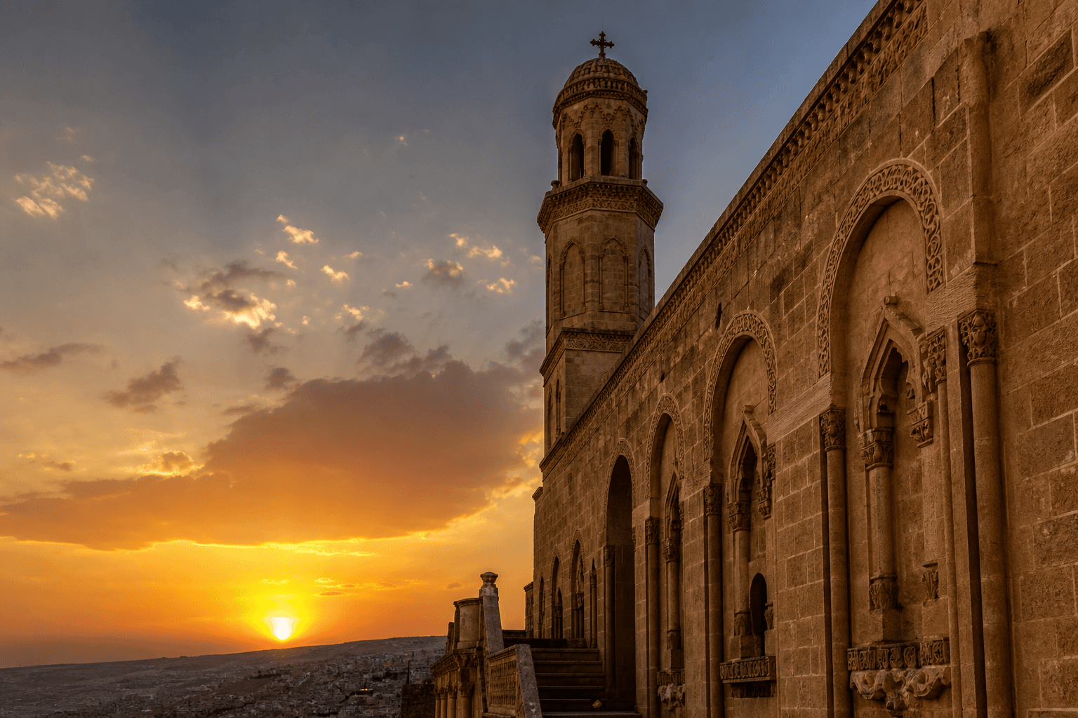 Medyum Feraye için Mardin kilisesi temalı hero görseli